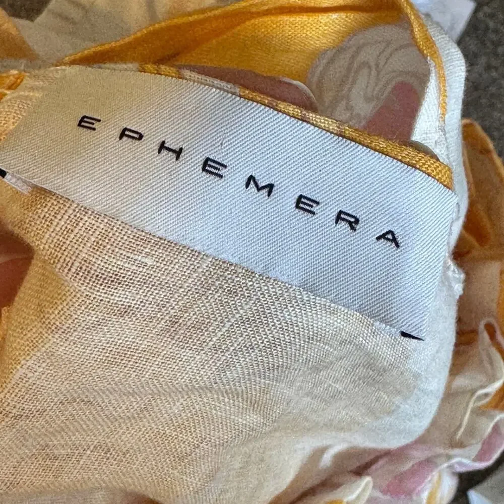 Ephemera Yellow Pink Floral Linen Ruffled Blouse Womens 6 Boho Peasant Natural - Picture 3 of 12
